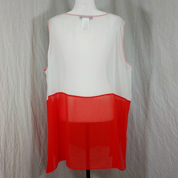 Marina Rinaldi red+white colorblock sleeveless chiffon tunic, us22, NWOT - Picture 3 of 5